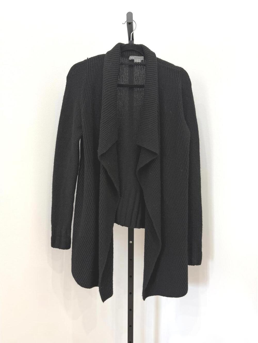 Vince Black Open Front Knit Cardigan Sweater Small Wool and Yak